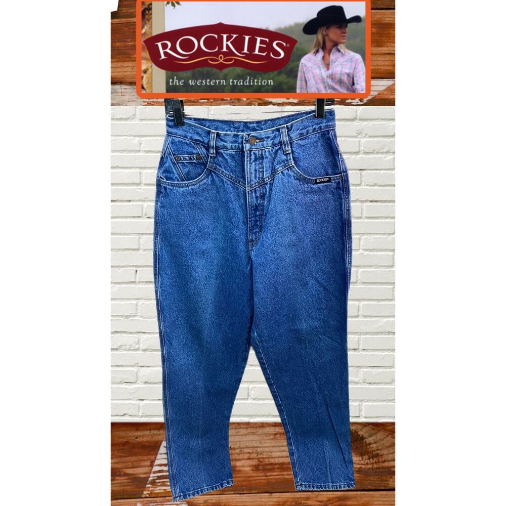 VTG Rocky Mountain Rockies Jeans Womens Med 30x30 Blue USA Bareback Rodeo
